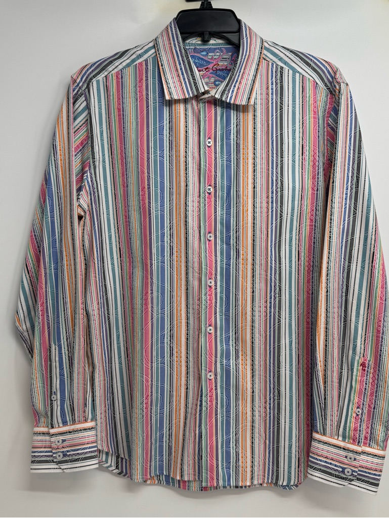 Robert Graham Mens Sz Xl Multi Stripe Paisley Long Sleeve Button Down Flip Cuff